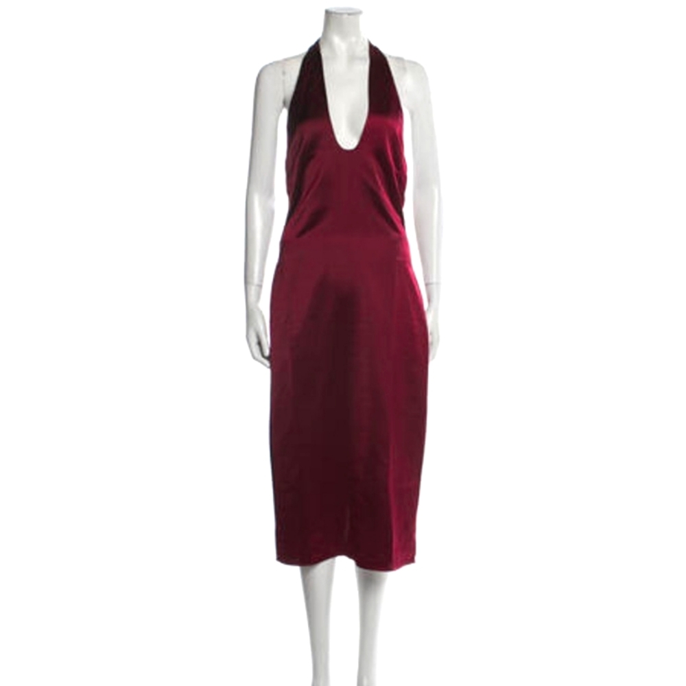 Jason Wu silk satin midi dress burgundy halter plunge wine